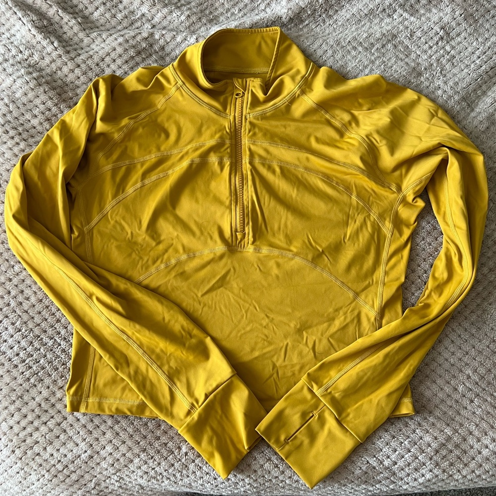 Yellow Quarter Zip Cropped Athletic Top